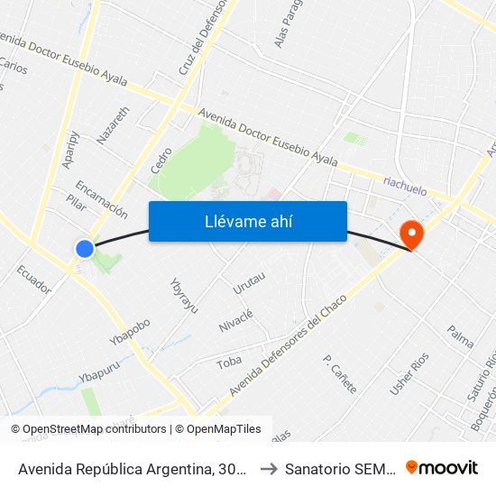 Avenida República Argentina, 3016 to Sanatorio SEMEI map