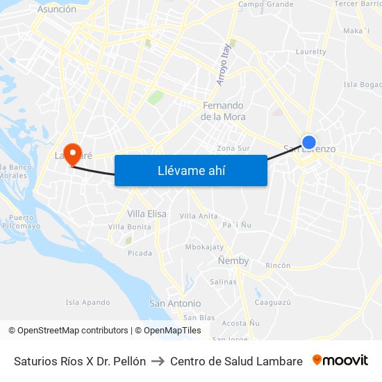 Saturios Ríos X Dr. Pellón to Centro de Salud Lambare map