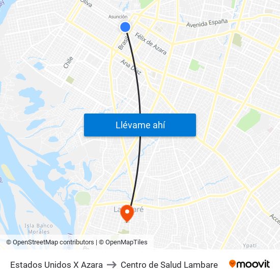 Estados Unidos X Azara to Centro de Salud Lambare map