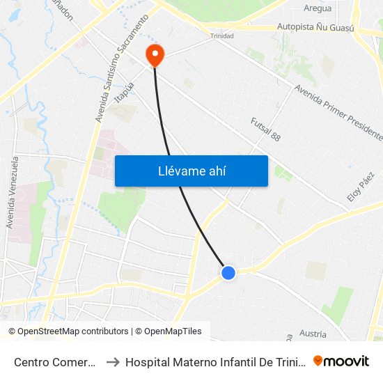 Centro Comercial to Hospital Materno Infantil De Trinidad map
