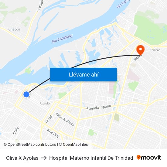 Oliva X Ayolas to Hospital Materno Infantil De Trinidad map