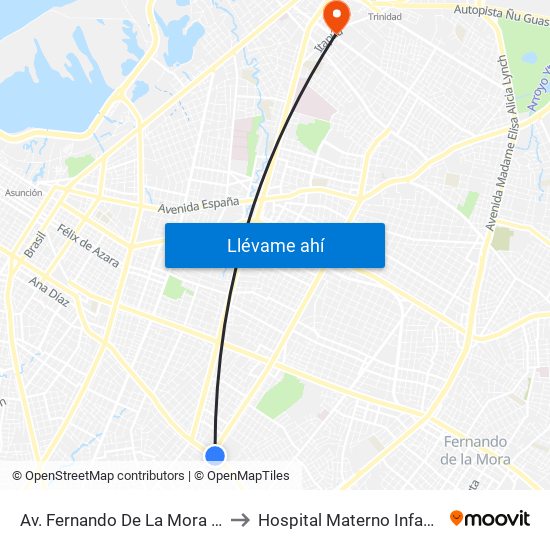 Av. Fernando De La Mora X Av. Argentina to Hospital Materno Infantil De Trinidad map