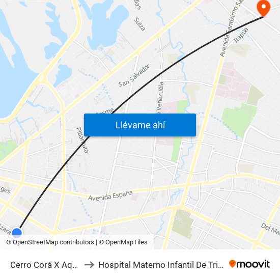 Cerro Corá X Aquino to Hospital Materno Infantil De Trinidad map