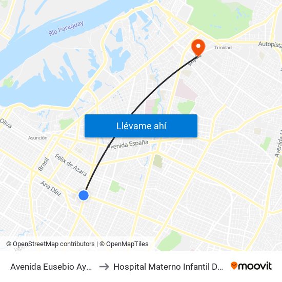 Avenida Eusebio Ayala, 803 to Hospital Materno Infantil De Trinidad map