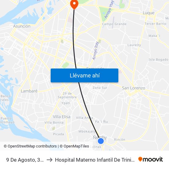 9 De Agosto, 345 to Hospital Materno Infantil De Trinidad map