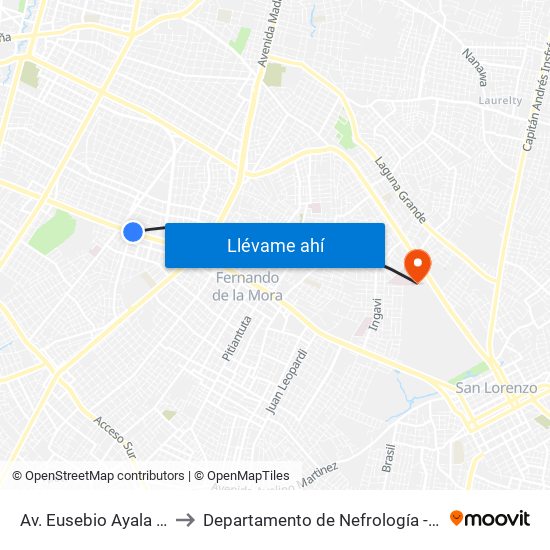Av. Eusebio Ayala X Félix Lopéz to Departamento de Nefrología - Hospital de Clinicas map