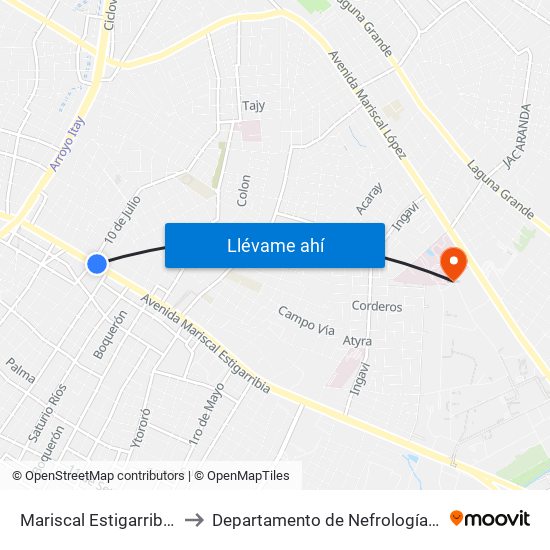 Mariscal Estigarribia X 10 De Julio to Departamento de Nefrología - Hospital de Clinicas map