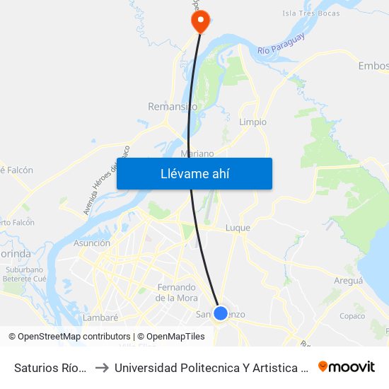 Saturios Ríos X Dr. Pellón to Universidad Politecnica Y Artistica Del Paraguay UPAP Villa Hayes map