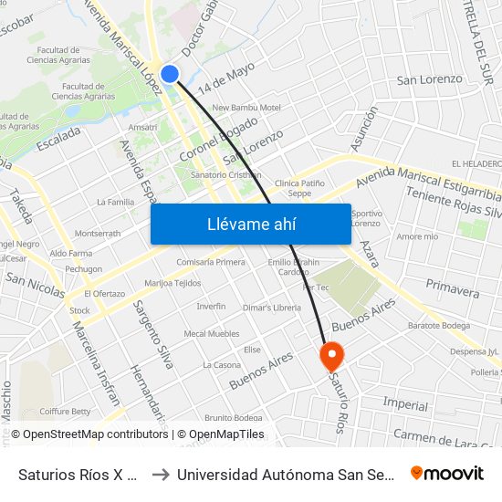 Saturios Ríos X Dr. Pellón to Universidad Autónoma San Sebastián - UASS map