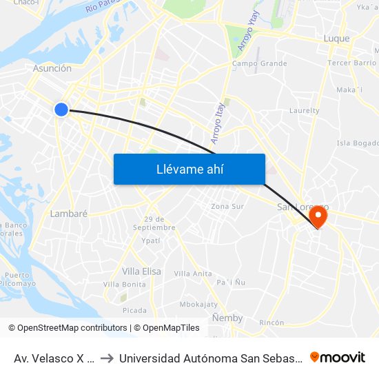 Av. Velasco X Brasil to Universidad Autónoma San Sebastián - UASS map