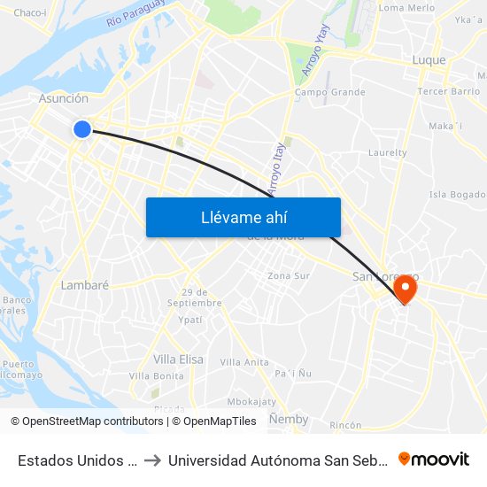 Estados Unidos X Azara to Universidad Autónoma San Sebastián - UASS map