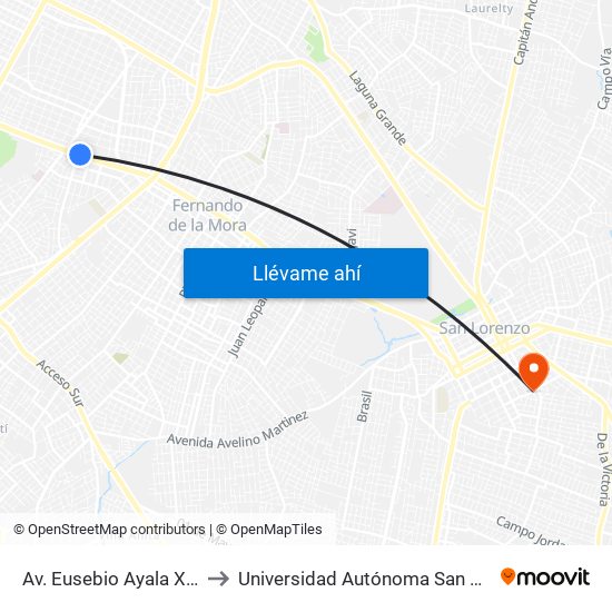 Av. Eusebio Ayala X Félix Lopéz to Universidad Autónoma San Sebastián - UASS map