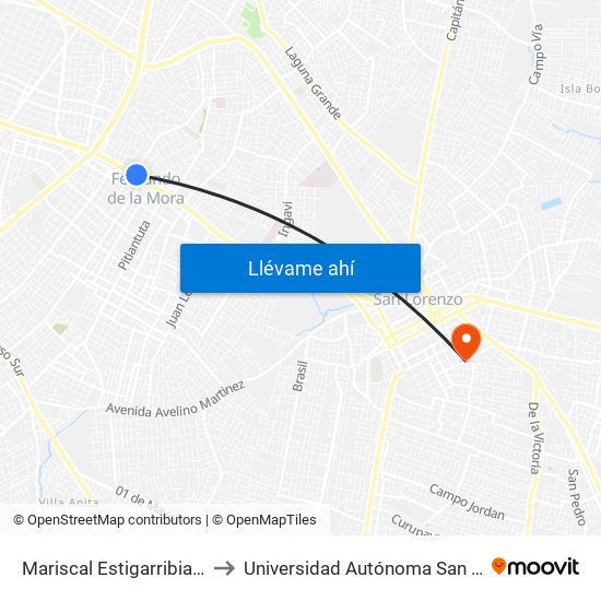 Mariscal Estigarribia X 10 De Julio to Universidad Autónoma San Sebastián - UASS map