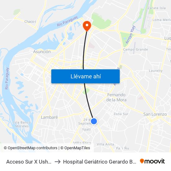 Acceso Sur X Usher Ríos to Hospital Geriátrico Gerardo Buogermini map