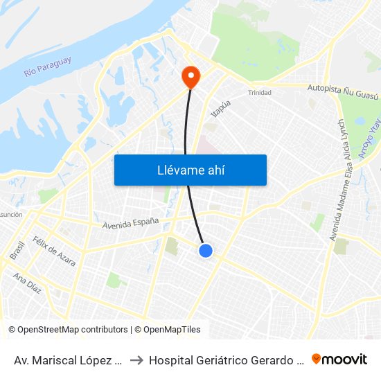 Av. Mariscal López X Bulnes to Hospital Geriátrico Gerardo Buogermini map
