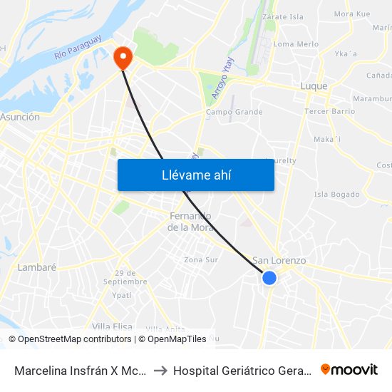 Marcelina Insfrán X Mcal. Estigarribia to Hospital Geriátrico Gerardo Buogermini map