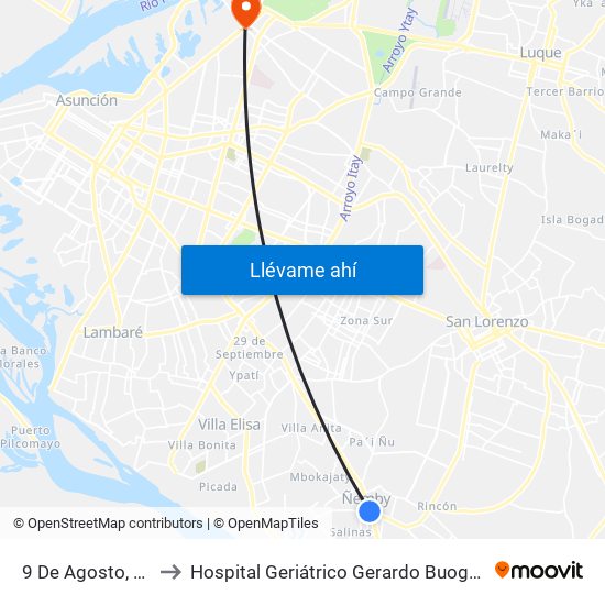 9 De Agosto, 345 to Hospital Geriátrico Gerardo Buogermini map