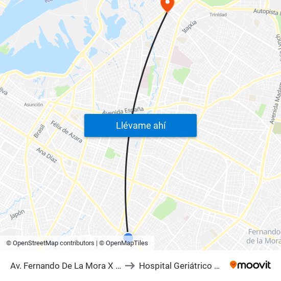 Av. Fernando De La Mora X Av. República Argentina to Hospital Geriátrico Gerardo Buogermini map
