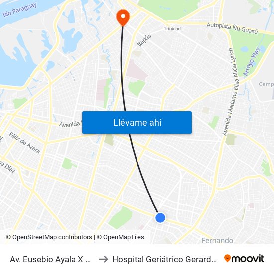 Av. Eusebio Ayala X Félix Lopéz to Hospital Geriátrico Gerardo Buogermini map