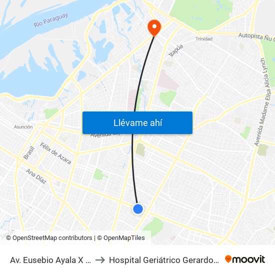 Av. Eusebio Ayala X Nazareth to Hospital Geriátrico Gerardo Buogermini map