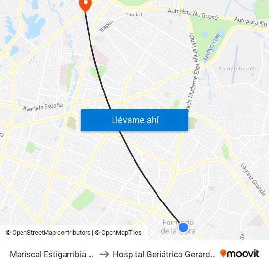 Mariscal Estigarribia X Boquerón to Hospital Geriátrico Gerardo Buogermini map