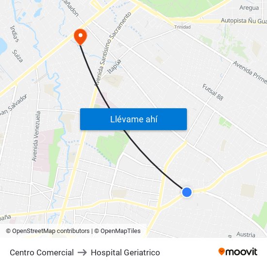 Centro Comercial to Hospital Geriatrico map