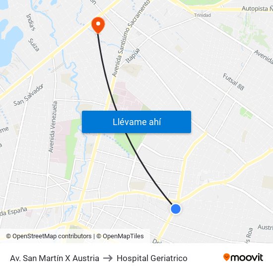 Av. San Martín X Austria to Hospital Geriatrico map