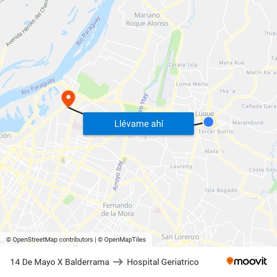 14 De Mayo X Balderrama to Hospital Geriatrico map