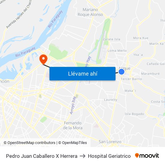 Pedro Juan Caballero X Herrera to Hospital Geriatrico map