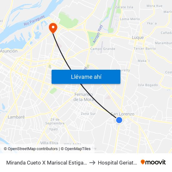 Miranda Cueto X Mariscal Estigarribia to Hospital Geriatrico map