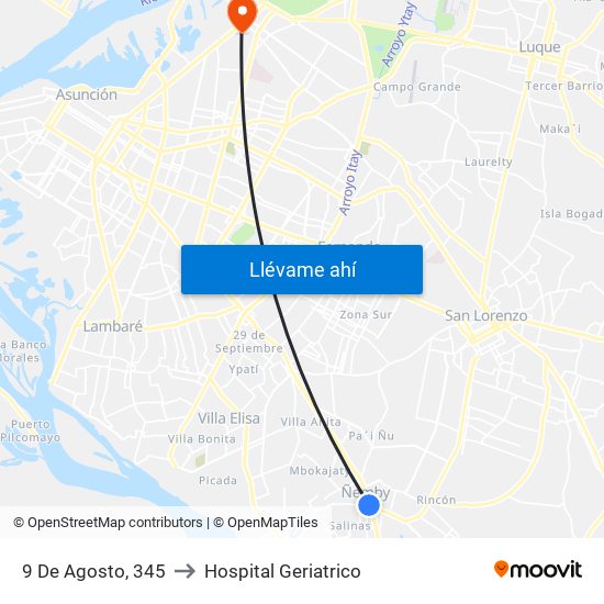 9 De Agosto, 345 to Hospital Geriatrico map