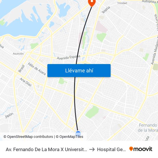 Av. Fernando De La Mora X Universitarios Del Chaco to Hospital Geriatrico map