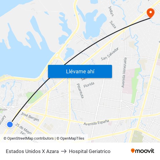 Estados Unidos X Azara to Hospital Geriatrico map