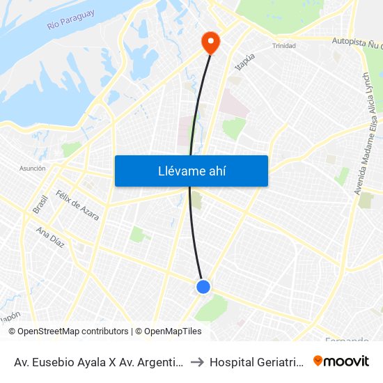 Av. Eusebio Ayala X Av. Argentina to Hospital Geriatrico map