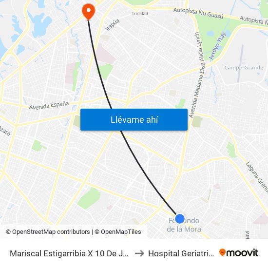 Mariscal Estigarribia X 10 De Julio to Hospital Geriatrico map
