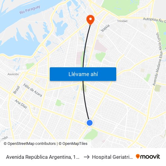 Avenida República Argentina, 1864 to Hospital Geriatrico map
