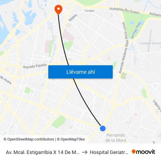 Av. Mcal. Estigarribia X 14 De Mayo to Hospital Geriatrico map