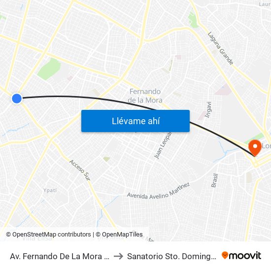 Av. Fernando De La Mora X Av. Argentina to Sanatorio Sto. Domingo San Lorenzo map