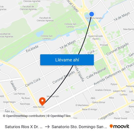 Saturios Ríos X Dr. Pellón to Sanatorio Sto. Domingo San Lorenzo map