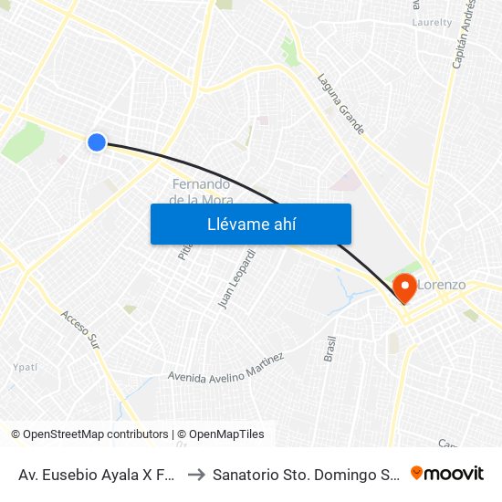 Av. Eusebio Ayala X Félix Lopéz to Sanatorio Sto. Domingo San Lorenzo map