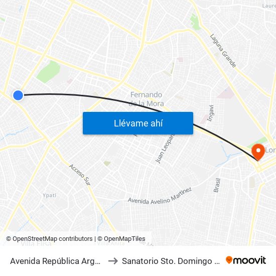 Avenida República Argentina, 3016 to Sanatorio Sto. Domingo San Lorenzo map