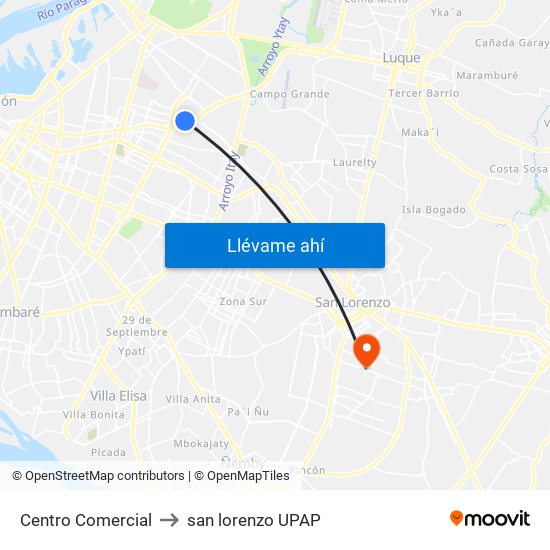 Centro Comercial to san lorenzo UPAP map