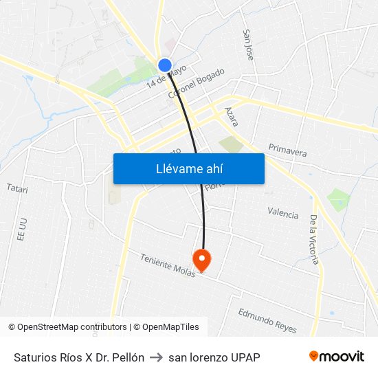 Saturios Ríos X Dr. Pellón to san lorenzo UPAP map