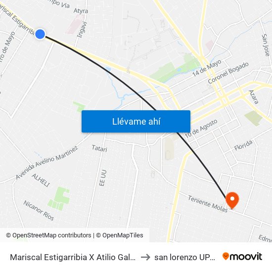 Mariscal Estigarribia X Atilio Galfre to san lorenzo UPAP map