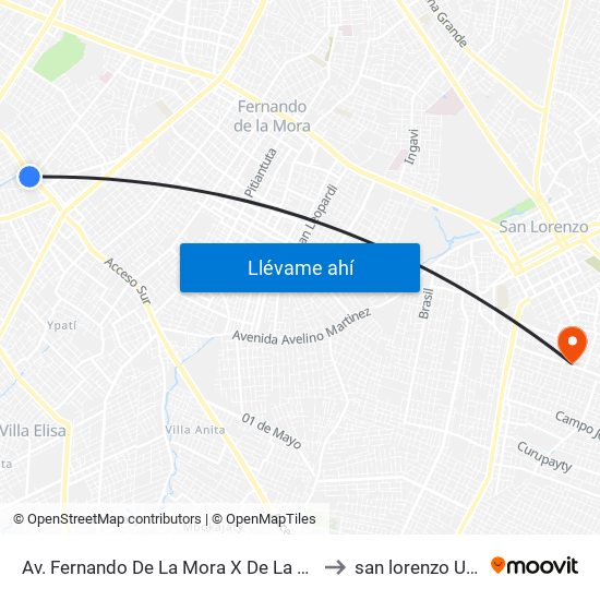 Av. Fernando De La Mora X De La Victoria to san lorenzo UPAP map