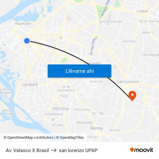 Av. Velasco X Brasil to san lorenzo UPAP map