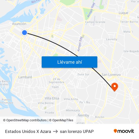 Estados Unidos X Azara to san lorenzo UPAP map