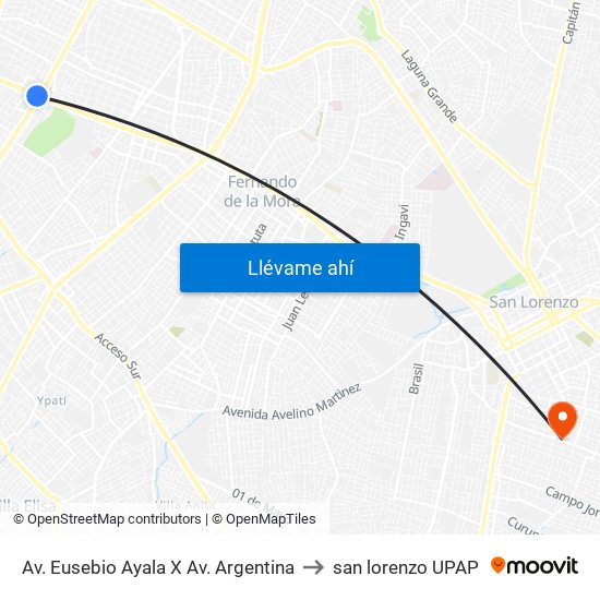 Av. Eusebio Ayala X Av. Argentina to san lorenzo UPAP map