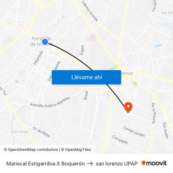 Mariscal Estigarribia X Boquerón to san lorenzo UPAP map