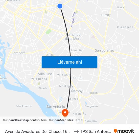 Avenida Aviadores Del Chaco, 1669 to IPS San Antonio map